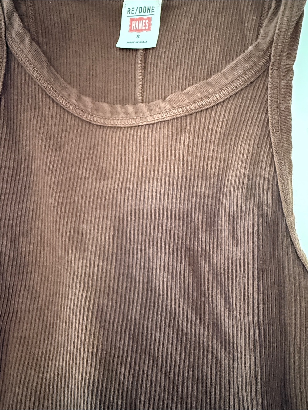 Re/Done Chocolate Ribbed Tank Top - Picture 2 of 3